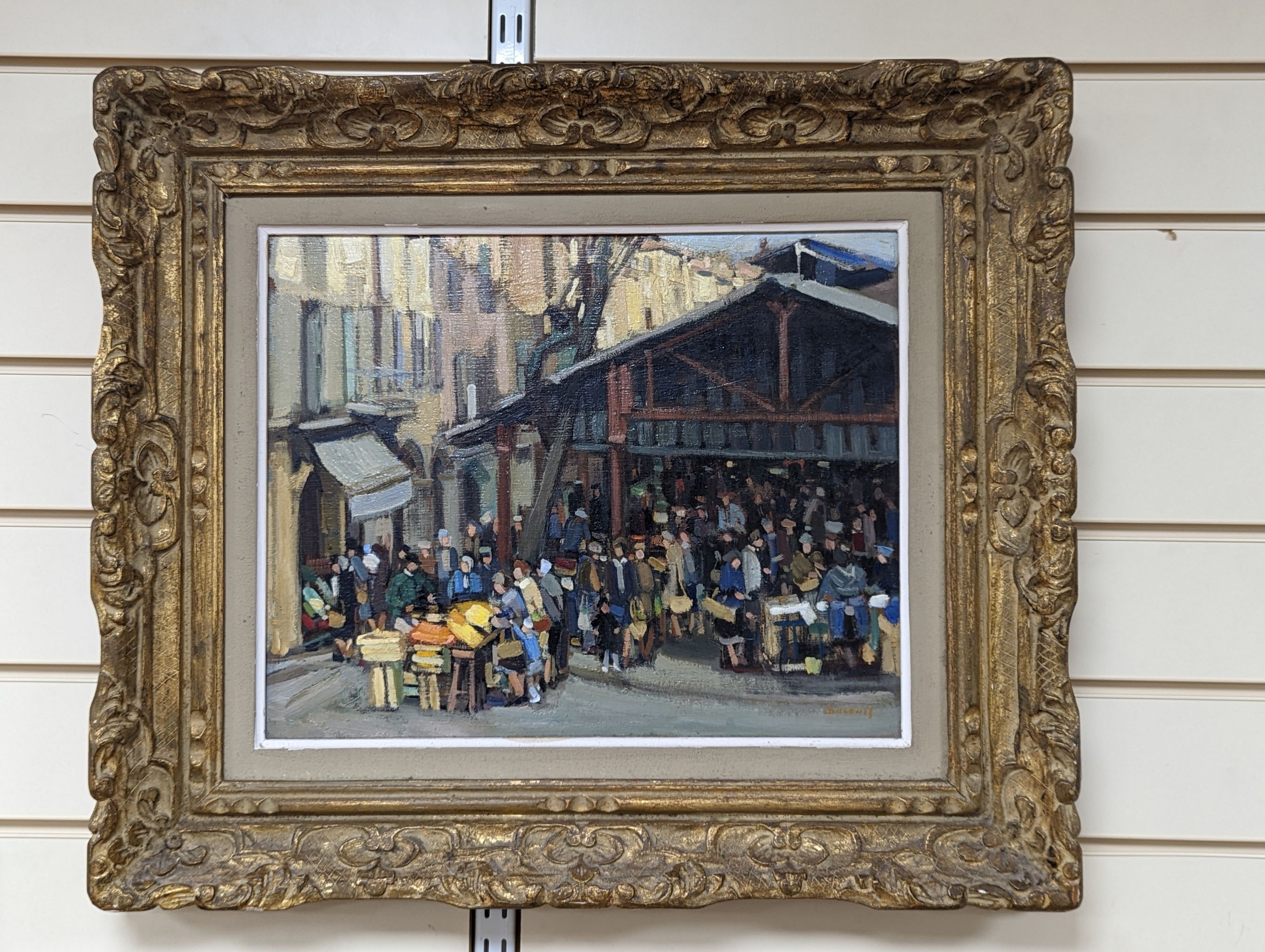 Michel Dureuil (1929-2011), oil on canvas, French market scene, signed, 32 x40cm